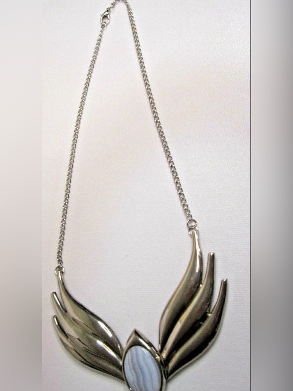 Double Wing Silver Tone Necklace with Agate Stone - Picture 6 of 6